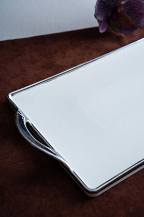 Arven Dikdörtgen Silver Sunum Tepsi - 41 cm