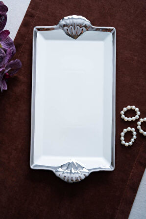 Arven Dikdörtgen Silver Sunum Tepsi - 41 cm