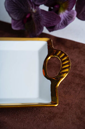 Arven Dikdörtgen Gold Sunum Tepsi - 33 cm