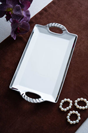 Arven Dikdörtgen Silver Sunum Tepsi - 33 cm