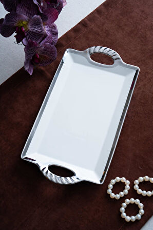 Arven Dikdörtgen Silver Sunum Tepsi - 33 cm