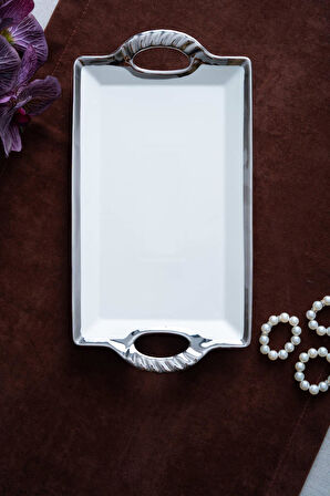 Arven Dikdörtgen Silver Sunum Tepsi - 33 cm