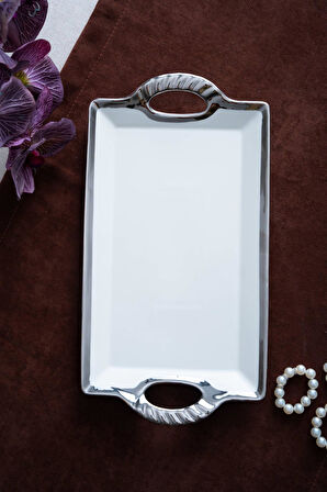 Arven Dikdörtgen Silver Sunum Tepsi - 33 cm