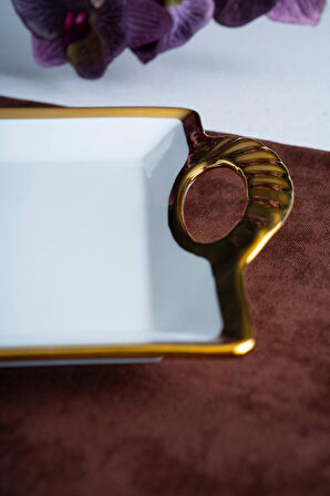 Arven Dikdörtgen Gold Sunum Tepsi - 45 cm