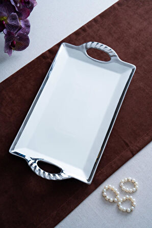 Arven Dikdörtgen Silver Sunum Tepsi - 45 cm