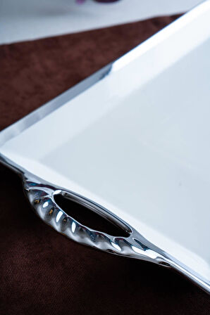 Arven Dikdörtgen Silver Sunum Tepsi - 45 cm