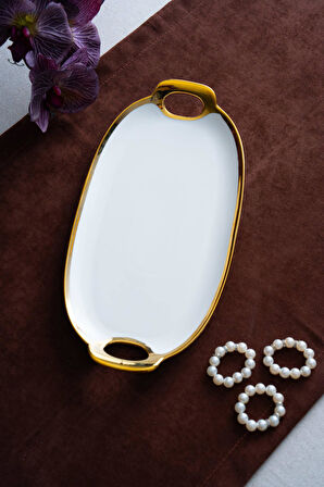 Arven Oval Gold Sunum Tepsisi - 33 cm