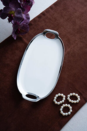 Arven Oval Silver Sunum Tepsisi - 33 cm