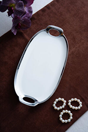 Arven Oval Silver Sunum Tepsisi - 33 cm