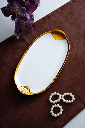 Arven Oval Gold Sunum Tepsisi - 33 cm