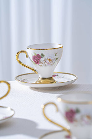 Cleome 6 Kişilik Porselen Kahve Fincan Takımı - 90 ml