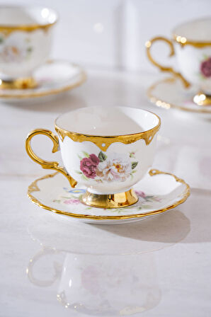 Stelara 6 Kişilik Porselen Kahve Fincan Takımı - 90 ml