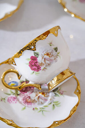 Stelara 6 Kişilik Porselen Kahve Fincan Takımı - 90 ml