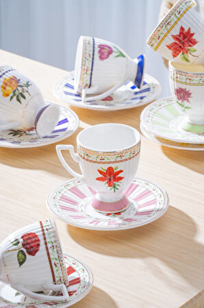 Fienne 6 Kişilik Porselen Kahve Fincan Takımı - 90 ml