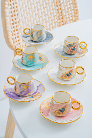 Astera 6 Kişilik Porselen Kahve Fincan Takımı - 90 ml