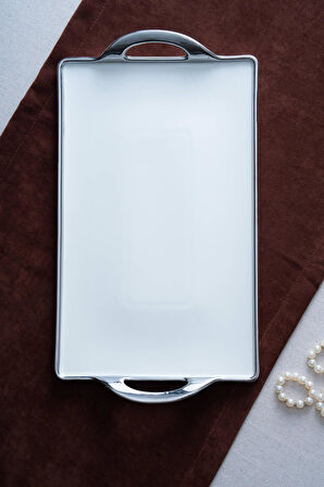 Arven Dikdörtgen Silver Sunum Tepsi - 45 cm