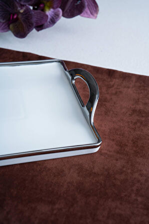 Arven Dikdörtgen Silver Sunum Tepsi - 45 cm