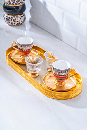 Frenze 2 Kişilik Cam Tepsili Kahve Fincanı Takımı - 90 ml