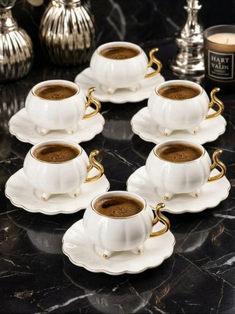 Acar Britton 6 lı Porselen Kahve Fincan Takımı Gold 90 ml 09411