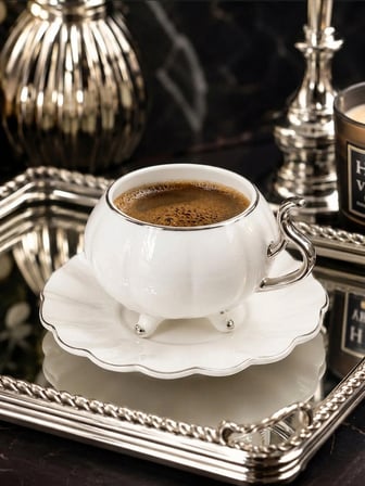 Acar Britton 6 lı Porselen Kahve Fincan Takımı Silver 90 ml 09411
