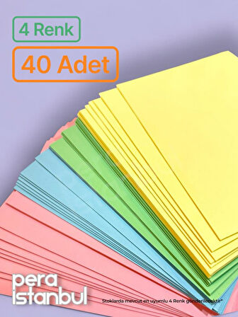 4 Renk 40 Adet 13x18 Renkli Mektup Davetiye Organizasyon Zarfı