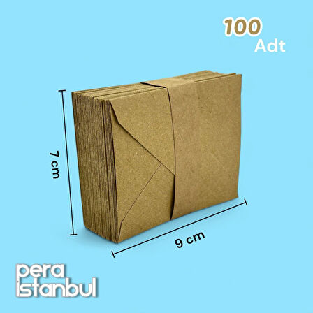 100 Adet Mini Zarf 70mmx90mm Kraft Zarf Hediye Doğum Günü Dilekleri Zarfı Beyaz Not Kartlı Poşetli