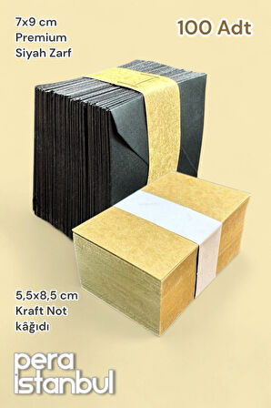 100 Adet Mini Zarf 70mmx90mm Siyah Zarf Hediye Doğum Günü Dilekleri Zarfı Kraft Not Kartlı