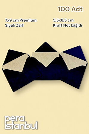100 Adet Mini Zarf 70mmx90mm Siyah Zarf Hediye Doğum Günü Dilekleri Zarfı Kraft Not Kartlı