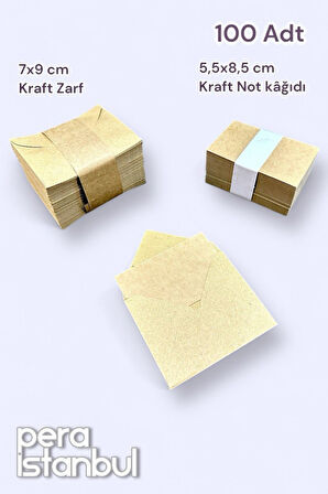 100 Adet Mini Zarf 70mmx90mm Kraft Zarf Hediye Doğum Günü Dilekleri Zarfı Kraft Not Kartlı