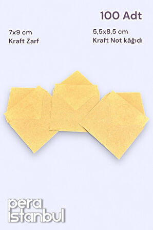 100 Adet Mini Zarf 70mmx90mm Kraft Zarf Hediye Doğum Günü Dilekleri Zarfı Kraft Not Kartlı