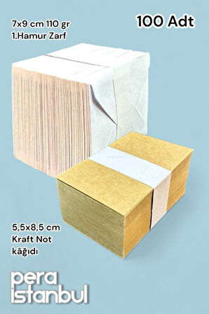 100 Adet Mini Zarf 70mmx90mm Beyaz Zarf Hediye Doğum Günü Dilekleri Zarfı Kraft Not Kartlı
