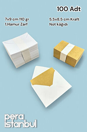 100 Adet Mini Zarf 70mmx90mm Beyaz Zarf Hediye Doğum Günü Dilekleri Zarfı Kraft Not Kartlı