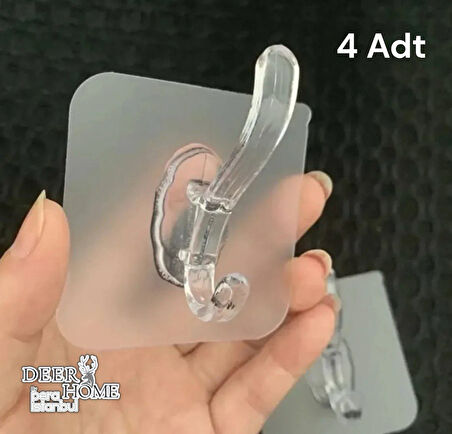 4 Adet Süper Güçlü Şeffaf Banyo Mutfak Kancası Çerçeve Askısı Kendinden Yapışkanlı Şeffaf Yapışkan