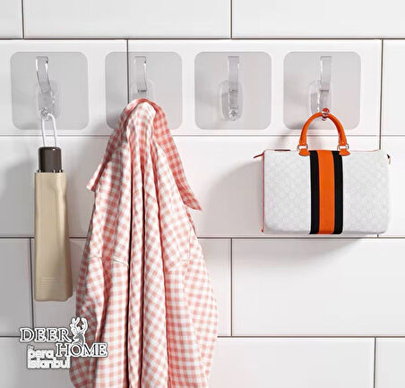 4 Adet Süper Güçlü Şeffaf Banyo Mutfak Kancası Çerçeve Askısı Kendinden Yapışkanlı Şeffaf Yapışkan