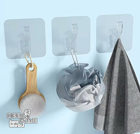 6 Adet Süper Güçlü Şeffaf Banyo Mutfak Kancası Çerçeve Askısı Kendinden Yapışkanlı Şeffaf Yapışkan