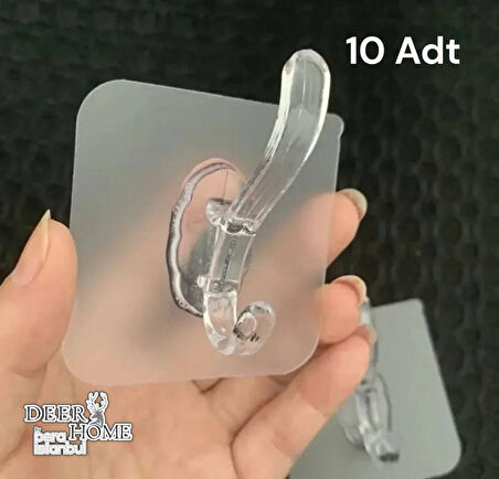 10 Adet Süper Güçlü Şeffaf Banyo Mutfak Kancası Çerçeve Askısı Kendinden Yapışkanlı Şeffaf Yapışkan