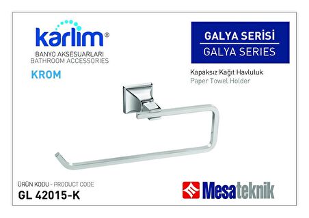 Karlim® Galya Serisi Kapaksız Kağıt Havluluk - 8 * 8 Full Lama - Krom Kaplama