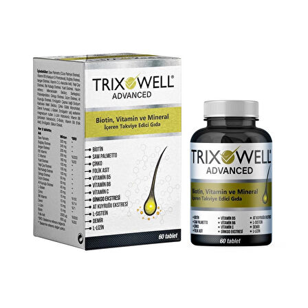 Trixowell Advanced Biotin, Folik Asit, Çinko ve Bitkisel Ekstreler İçeren Saç Cilt ve Tırnak Vitamini