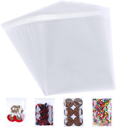 1000 Adet 8x15 Kendinden Yapışkanlı Açılıp Kapanabilir Şeker Kurabiye Şeffaf Plastik Poşet Torba
