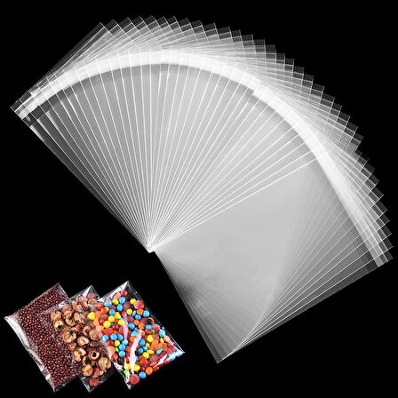 1000 Adet 8x15 Kendinden Yapışkanlı Açılıp Kapanabilir Şeker Kurabiye Şeffaf Plastik Poşet Torba