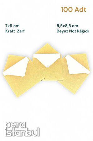 100 Adet Mini Zarf 70mmx90mm Kraft Zarf Hediye Doğum Günü Dilekleri Zarfı Beyaz Not Kartlı