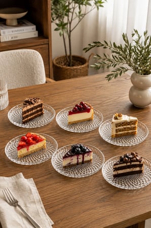 porsima tokyo 10788 6'lı desenli cam pasta & tatlı tabağı seti i̇kramlık 16 cm