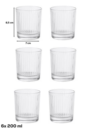 Porsima Berrak 13938 6'lı Çizgili Cam Kahve Yanı Su & Meşrubat Bardak Seti 200 ml