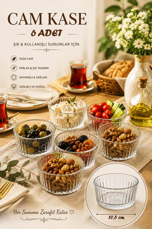 porsima 13992 vanes asya 6'lı 200 ml çizgili cam çerezlik, reçellik & kahvaltılık kase