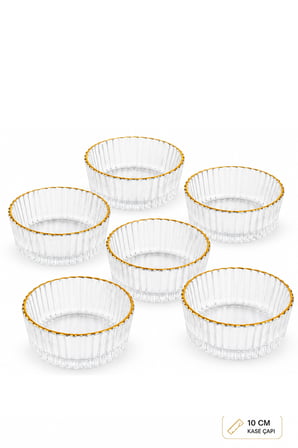 Porsima 13877 Vanes 6'lı Gold Yaldızlı Floren Cam Sunum Kasesi 10 cm - Çerezlik & Reçellik