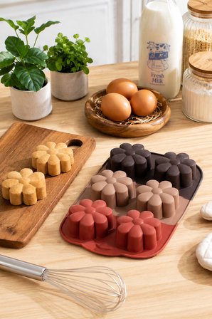 Porsima 30010-2 Silikon 6lı Muffin kalıbı Papatya kek kalıbı kalıbı 17*26cm