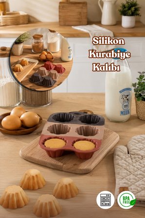 Porsima 30010-3 Silikon Çiçek Muffin Kalıbı 6'lı | Yapışmaz Cupcake ve Mini Kek Kalıbı
