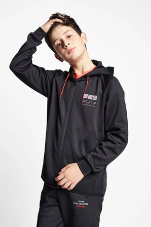 Siyah Çocuk Fermuarlı Kapüşonlu Sweatshirt 22b-3101