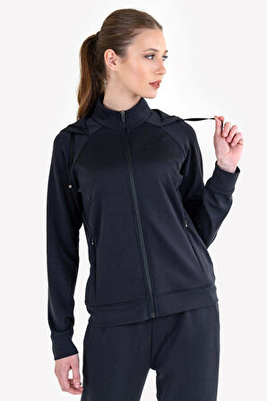 Lescon 23NTBS002109-633 Siyah Kadın Fermuarlı Kapüşonlu Sweatshirt