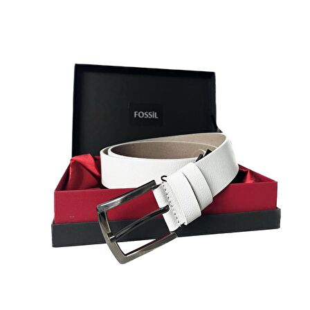 Fossil Beyaz Hakiki Düz Deri Spor 4 cm Erkek Kemeri-125